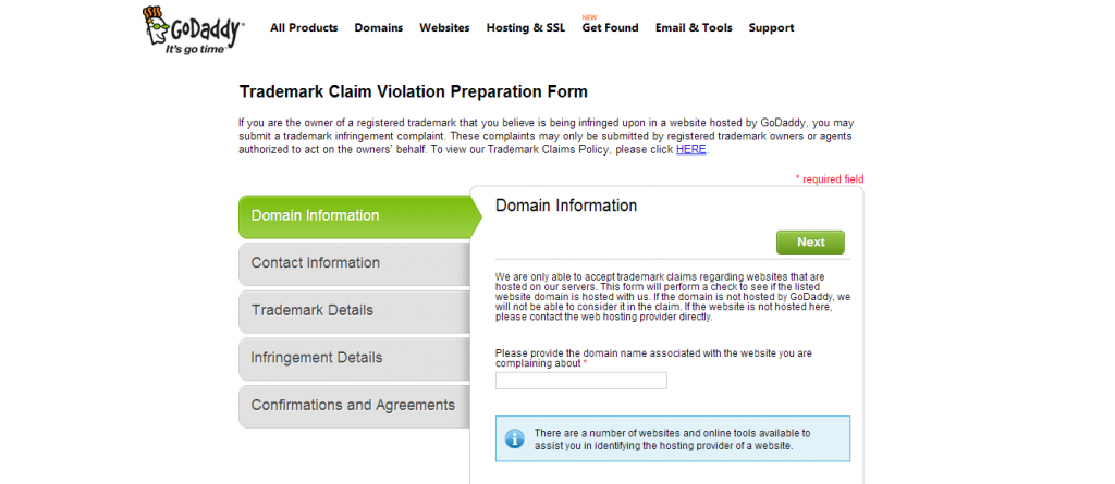 godadddy infringement trademark tool