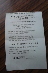 kfc receipt