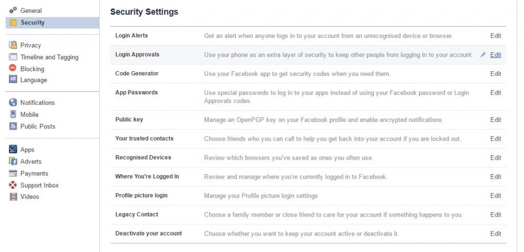 fb security settings