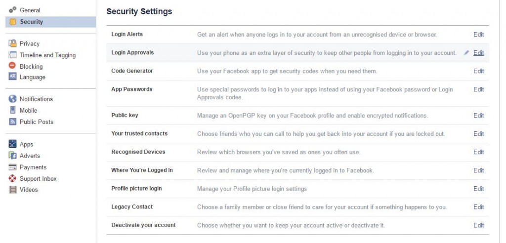 fb security settings