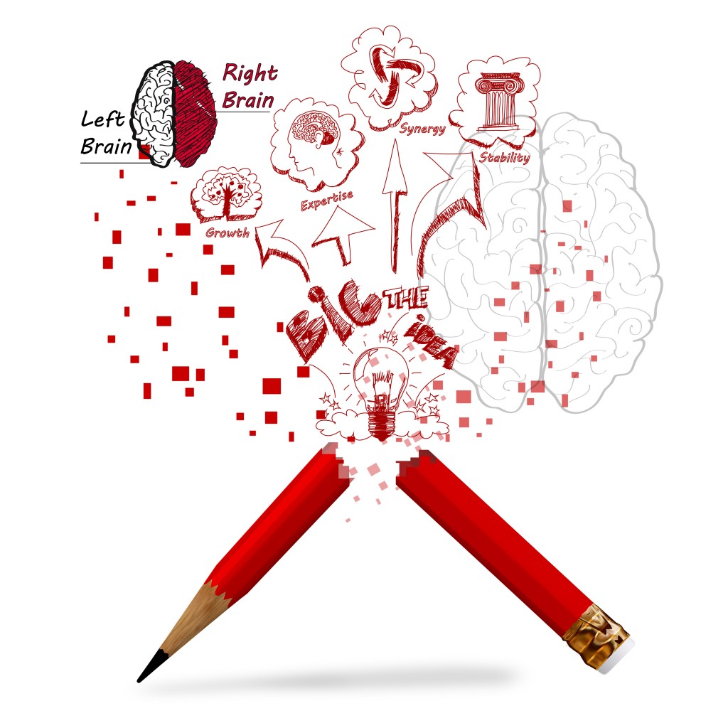 brain, pixels, red pencil, brain, business